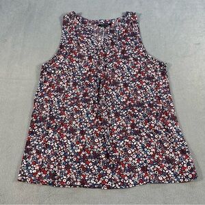 Anne Carson Women’s Floral Button Up Sleeveless Top - Red, White, Blue, size S